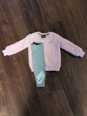 Nike Pink Fuzzy Sweatshirt with Gray Nike Leggings
